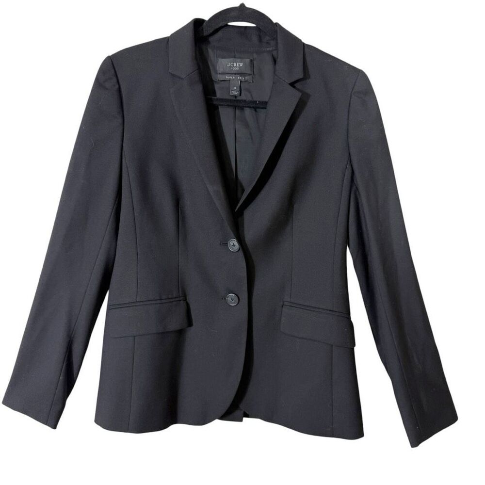 J.Crew Women 1035 Black Super 120s Lightweight Wool Classic Blazer Jacket Size 6